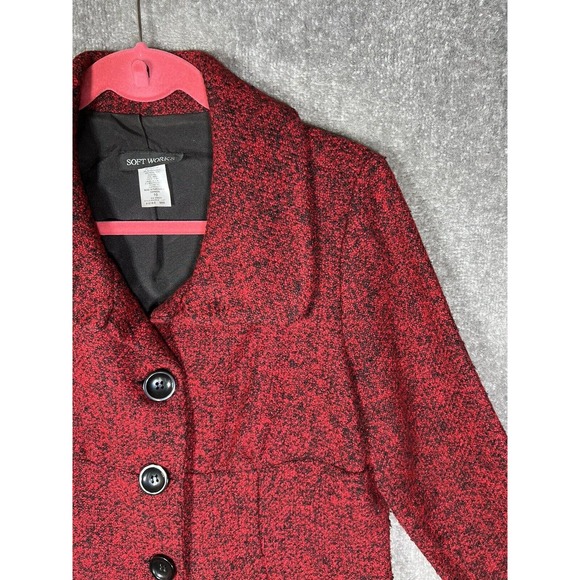 Soft Works Wool Blend 3 Button Knit Blazer Womens Size 10 Red Black 3/4 Sleeve - Picture 5 of 14